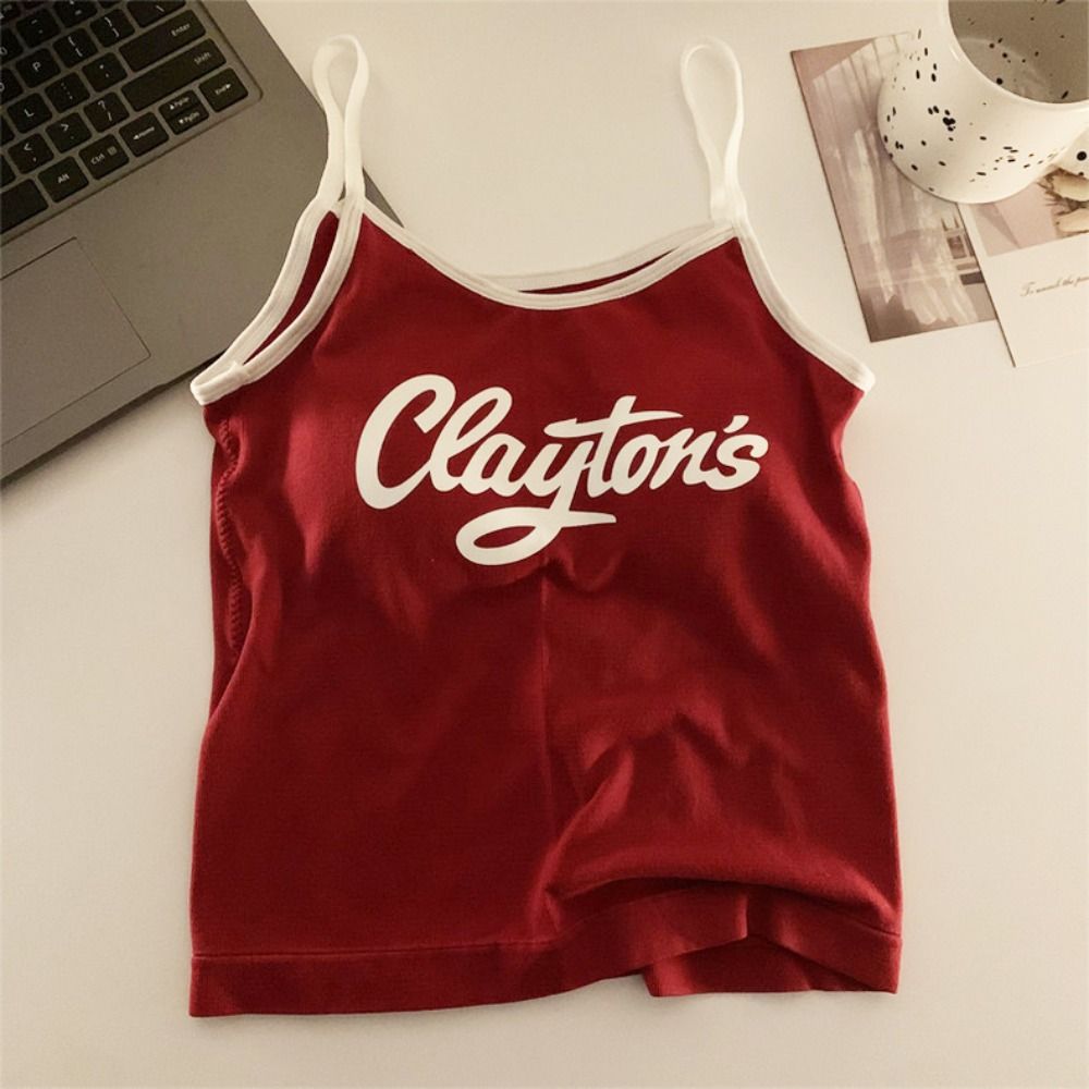 Med puder bogstavtryk tanktop camisole bralette kvinder  y2k crop toppe ærmeløs vest pige: Blå