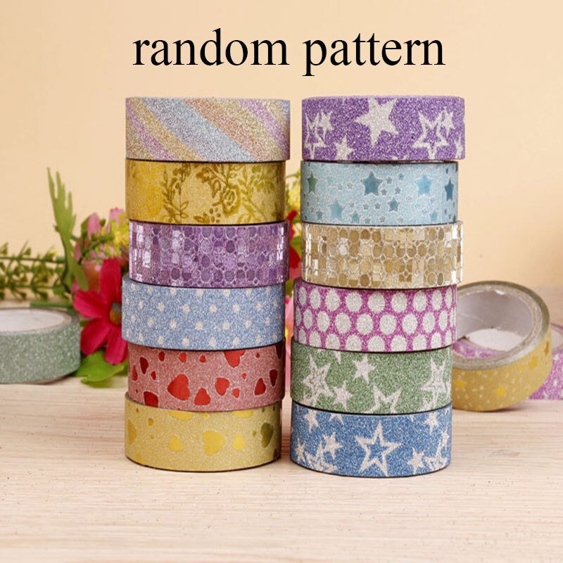 10 Stks/set Diy Zelfklevende Glitter Washi Masking Tape Sticker Craft Decor 15Mm X 3M: Default Title