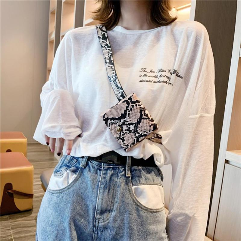 Retro Snake Print Mini Waist Bag Women Vintage Serpentine Fanny Belt Pack PU Leather Small Purse Snake Print