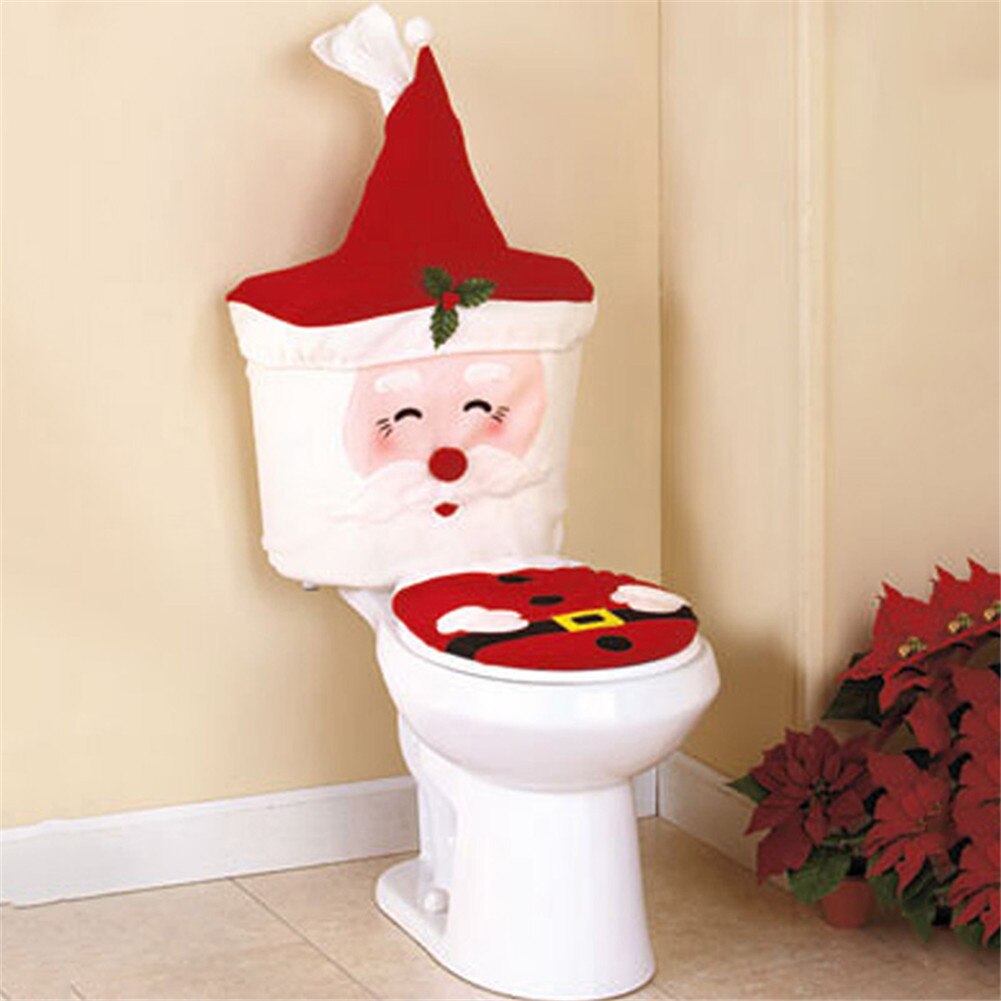 3 Stks/set Kerst Decor Wc Badkamer Set Kerstman Toilet Seat Cover &amp; Tank Stortbak Cover &amp; Toiletpapier Container cover