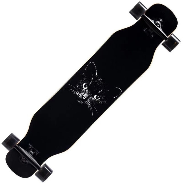 Skateboardere 110cm begyndere voksen ahorn komplet skate board sejt dans longboard rocker skateboard høj hastighed: Sort