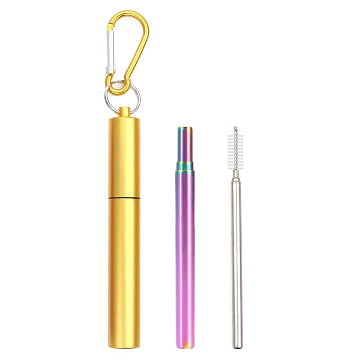 Draagbare Inklapbare Eco Vriendelijke Opvouwbare Rvs Straw Herbruikbare Metalen Stro Met Case Brush Drinken Bar Accessoires: Gold1-level
