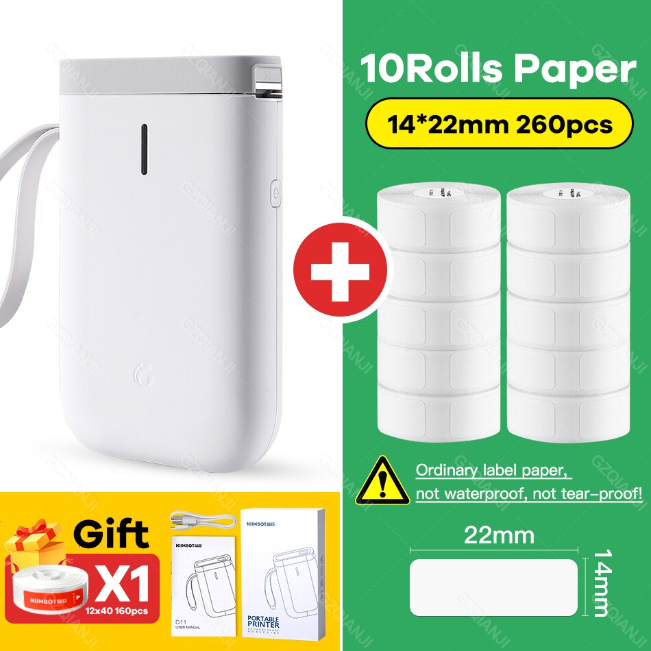 Niimbot D110 Portable Thermal Label printer Transparent Paper Pocket Mini Wireless Barcode Printer Bluetooth Machine D11 Maker: WH Add 10 Rolls