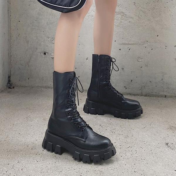 Snörning stövlar skor rund tå stövlar-kvinnor sommarstövlar platt klack rock lolita damer: 2 / 35