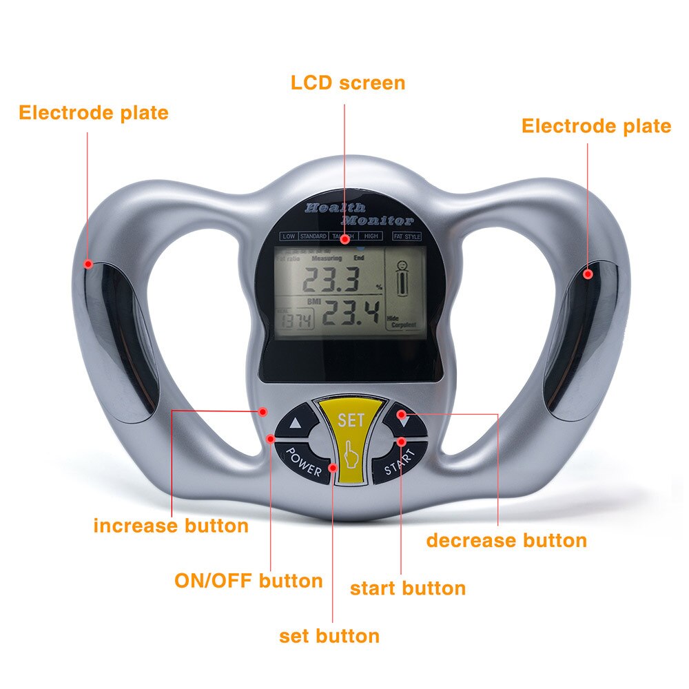 Portable Digital BMI Tester LCD Screen Body Fat Monitors Care Analyzer Handheld Fat Meter Detection