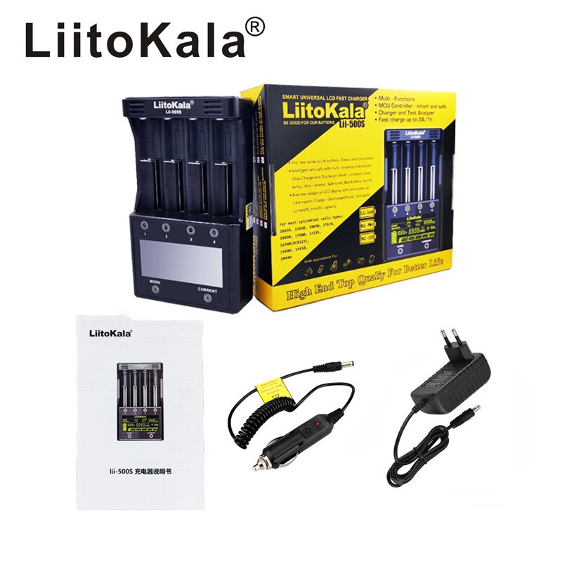 LiitoKala-cargador de batería inteligente lii-500S lii 500S, LCD, 1,2 V, 3,7 V, 18650, 17500, AA, AAA, cargador de batería de litio para linterna: Whole package / US