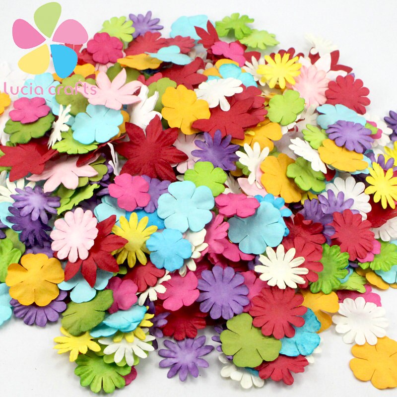 Lucia crafts 24pcs/100pcs 17-27MM random mixed colors Paper petals Daisy Flowers scrapbooking die cut for sticker B1201