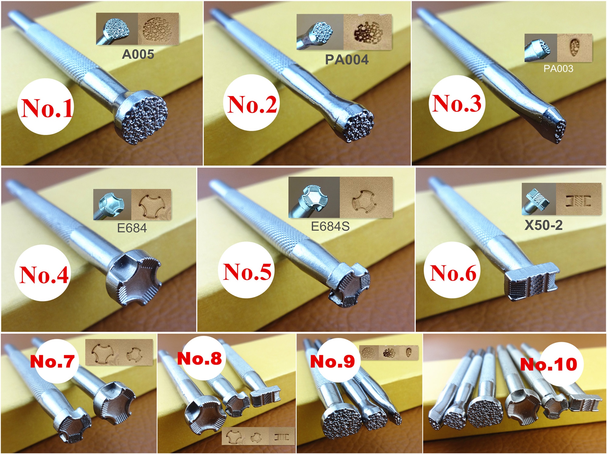 10kind Leather Craft Carving Stamping Stamper Emboss Print Punch Decorate Tool - Sewing Stitching Knife Cutter Edger Creaser Awl