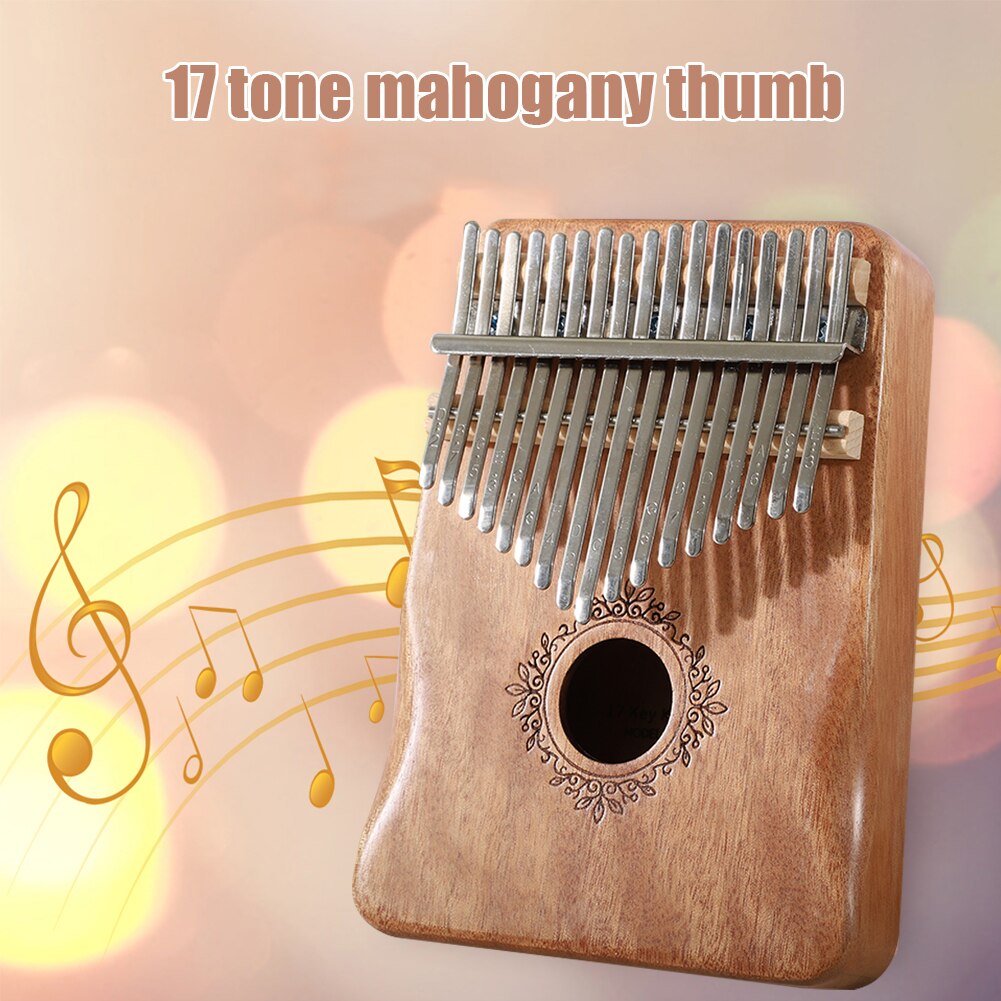 17 Keys Wooden Kalimba Mahogany Thumb Finger Piano Mbira with Tuning Hammer Sticker for Beginner Percussion Musical Instrument