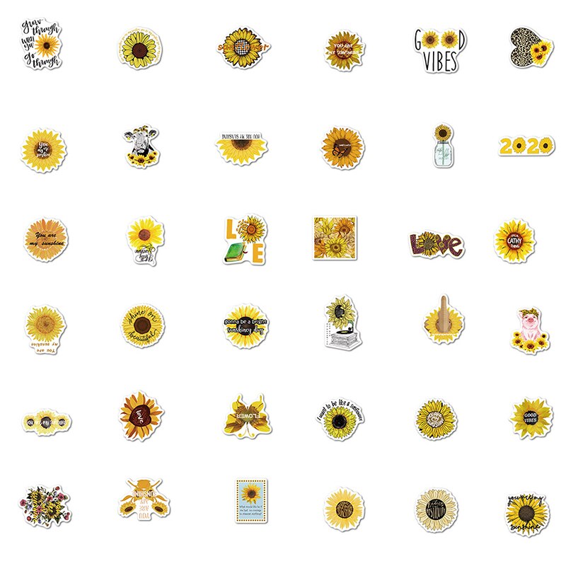 50PCS Plant Beautiful Sunflower Stickers For DIY Stationery Skateboard Guitar Sun Flower Waterproof Decals Laptop Stickers Pack