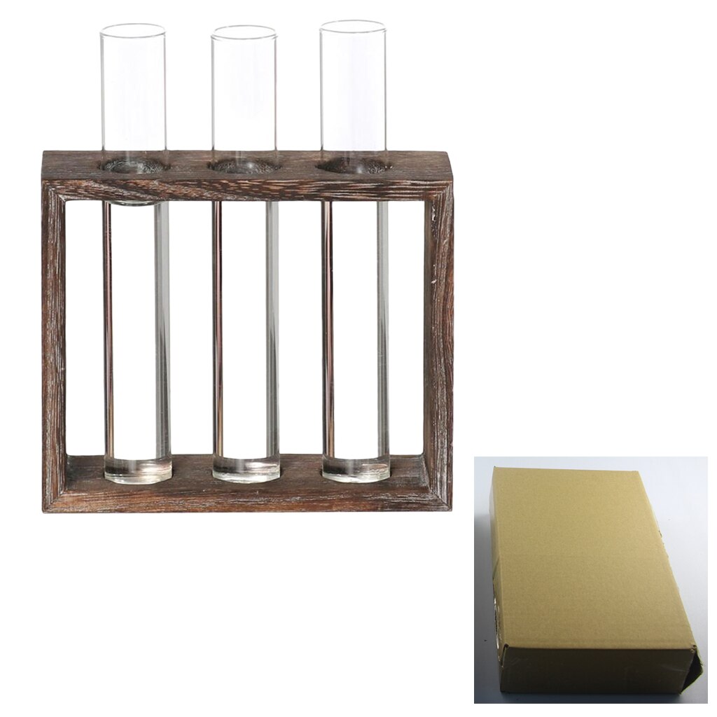 Wasser Pflanzen Glas Vase, Reagenzglas Pflanzer Moderne Blume mit retro Solide Holz Stehen Tabletop: 3 Rohr mit Karton