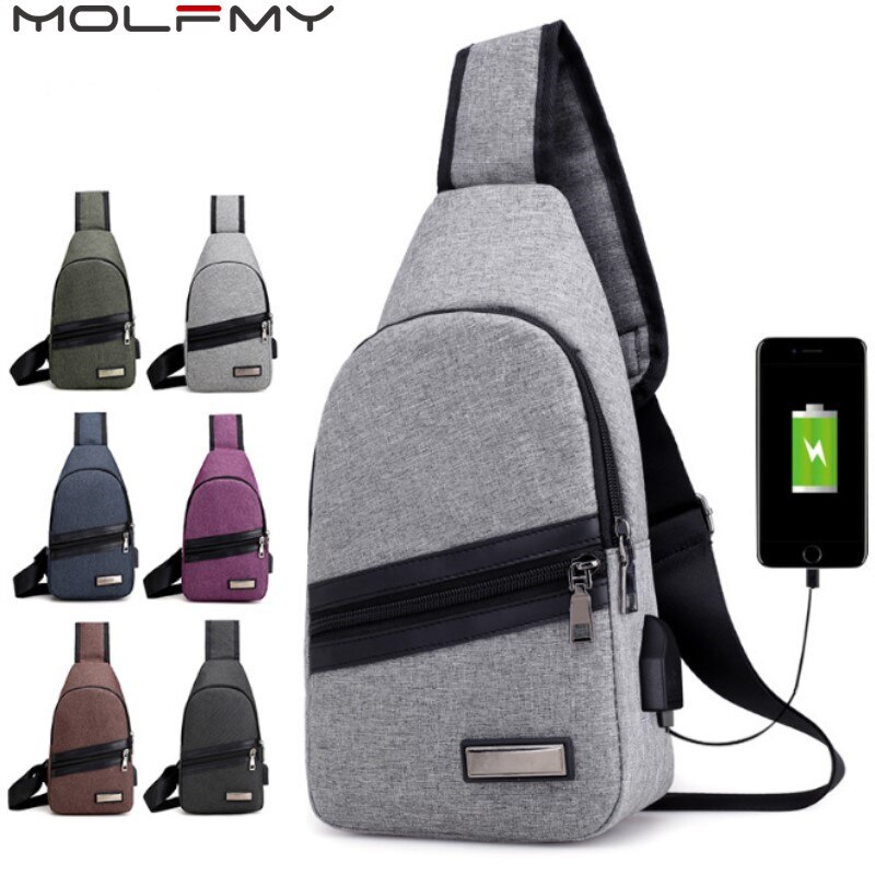 Male External USB Charge Chest Bags Men Chest Pack Antitheft Travel Crossbody Bag For Men Casual Sling Shoulder Bag packpack