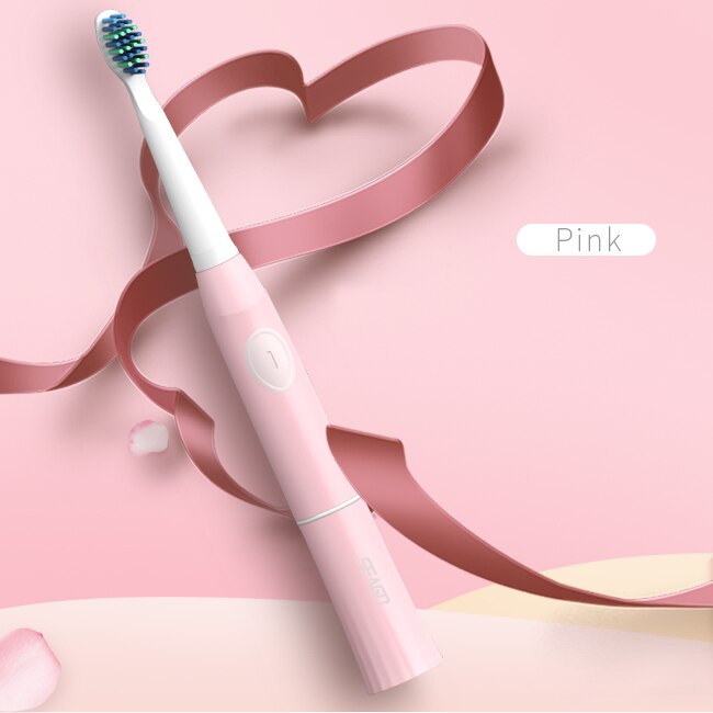 SEAGO Electric Toothbrush Sonic Adult Battery Tooth brush 2 Replacement Brush Heads Timer Waterproof brush your teeth E2: pink