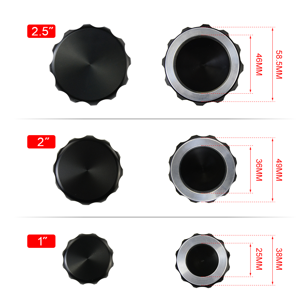 2Pcs 2" 50.8mm / 1" 25.4mm / 2.5" 63.5mm Aluminium Weld On Filler Neck And Cap Oil, Fuel, Water Tank Black