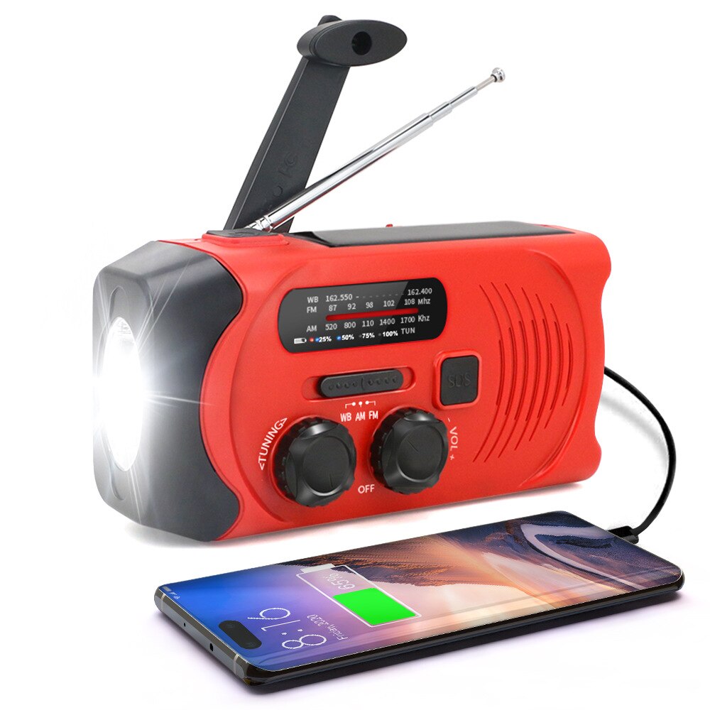 2000mAh Solar Radio AM/FM Weather Radio Multifunctional Portable Emergency Radio With LED Flashlight Solar Mobile Power Radio