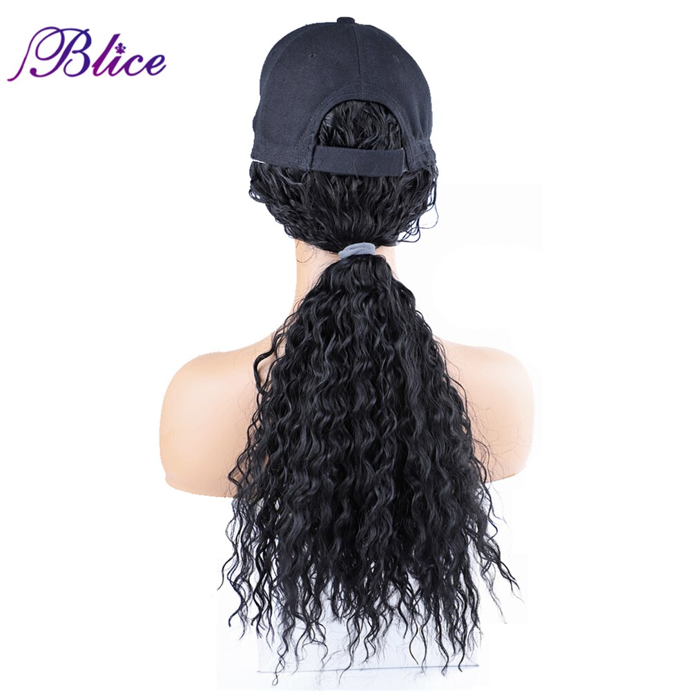 Blice Synthetische Hair Extensions Baseball Cap Met Kinky Krullend Haar Extensions Black Cap Met 18 Inch Haar Voor Meisjes