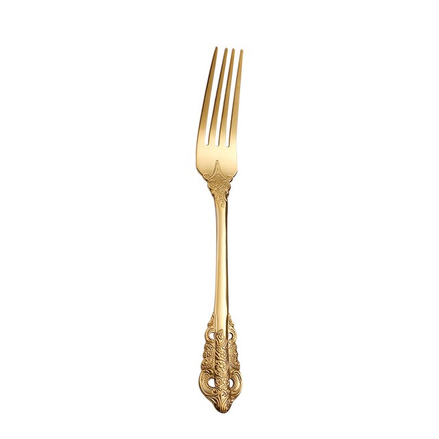 Creativity Retro Western Cutlery Dining Knives Fork Spoon Stainless Steel Cutlery Dinnerware Engrave Relief Luxury Tableware: Gold-fork