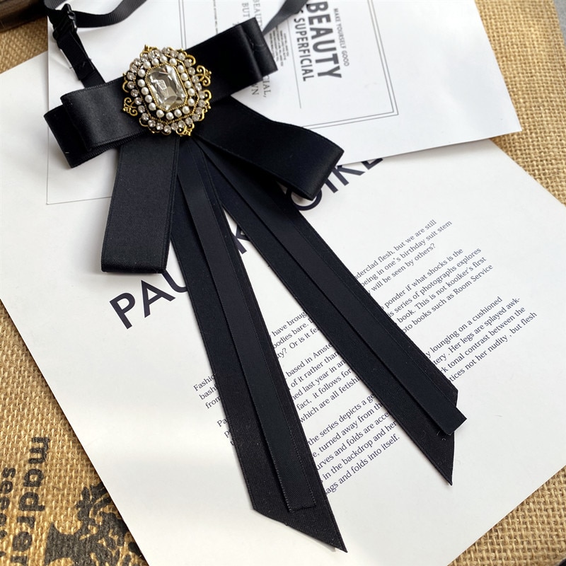 Nowy modny Wykonany ręcznie muszka damska Szkoła Wyższa wiatr brytyjski londyn koreańska koronka wstążka serpentyna koronkowa koszula Bowtie męska biżuteria: czarny 2