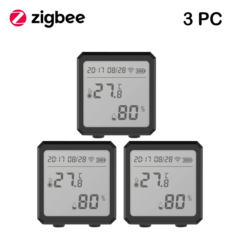 Tuya Smart WIFI Zigbee Temperature And Humidity Sensor Indoor Hygrometer Thermometer With LCD Display Support Alexa Google Assis: zigbee 3pcs black