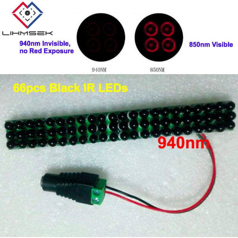 Lihmsek 940nm Infrared IR LED Board with F5mm 66pcs Black IR LEDs CCTV Illuminator accessories 60 degree Invisible at night