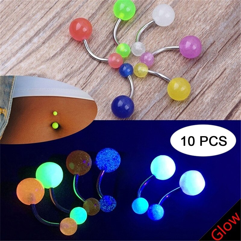 7 Steken/Pak Navel String Nagels Gemengde Kleuren Goedkope Glow In The Dark Buik Ringen Lichaam Sieraden Kleur Willekeurige levering