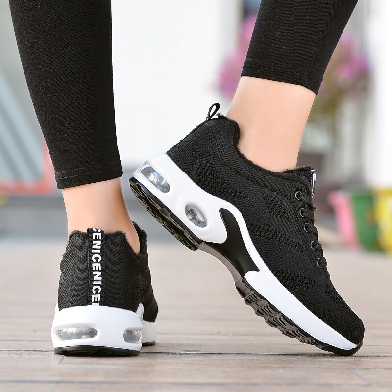 Kvinder tennissko vinter termiske sportssko til kvinder stabilitet luftpude tyk sål sneakers varm plys tenis mujer