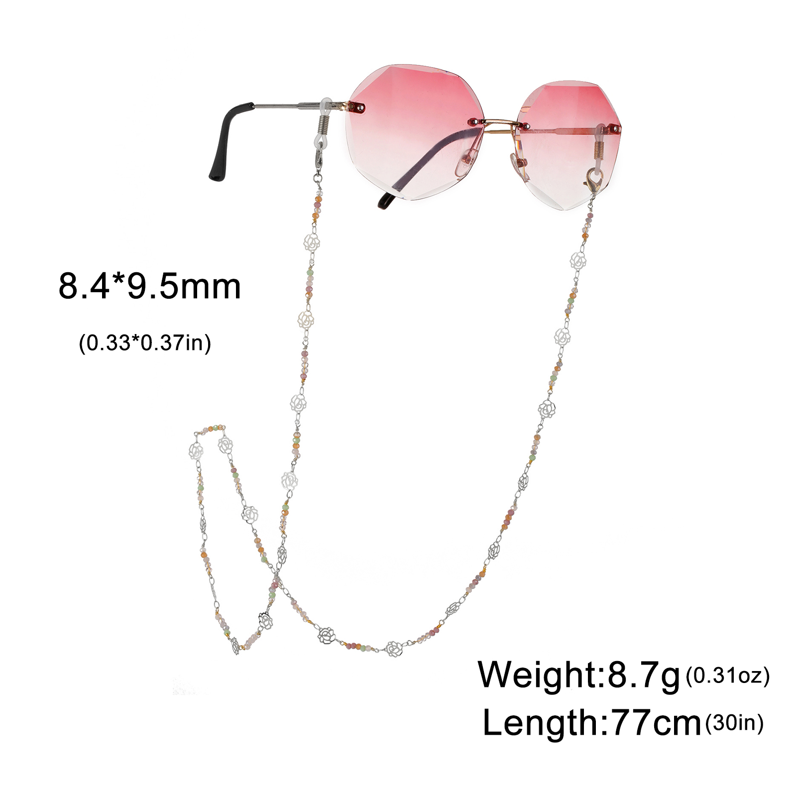 Gekleurde kristallen hartvormige brilketting roestvrijstalen dameszonnebrilketting modieuze Boheemse sieradenaccessoires: Paars