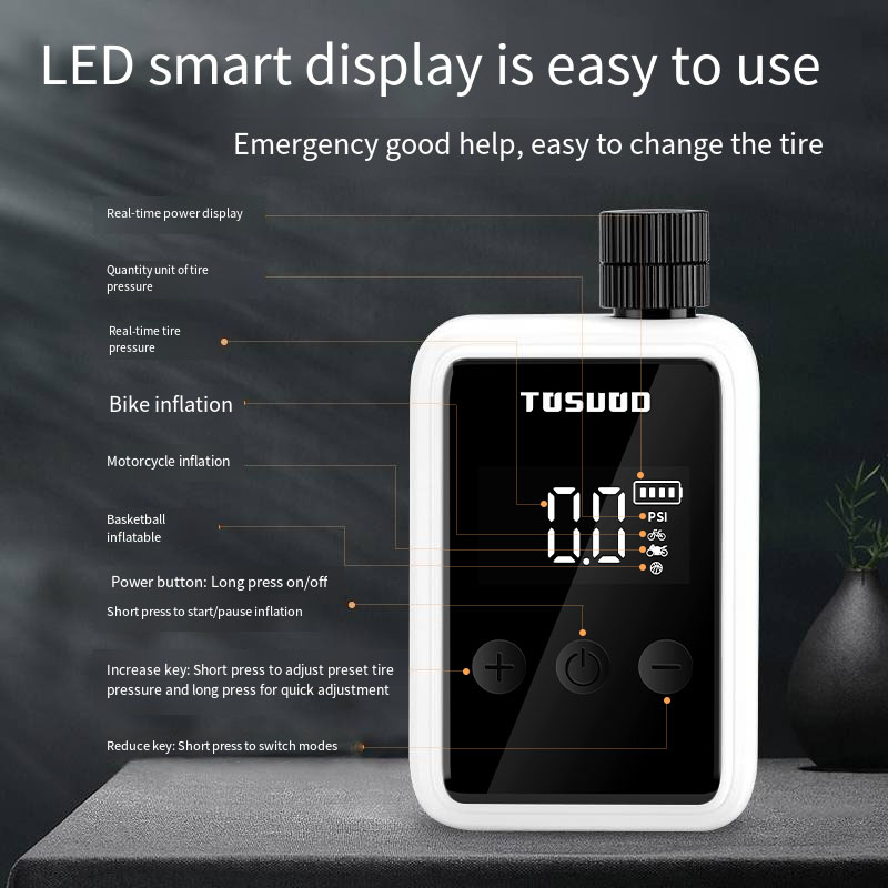 Tosuod ny cykel, elcykel, motorcykel intelligent højtryksluftpumpe multifunktionsoppustning