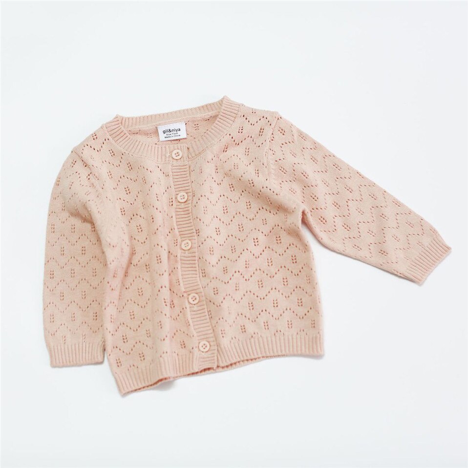 Gebreide Trui Baby Meisje Airconditioning Vest Alle Match Hollow-Out Jas Lange Mouwen Kinderen Bovenkleding: Pink / 100cm