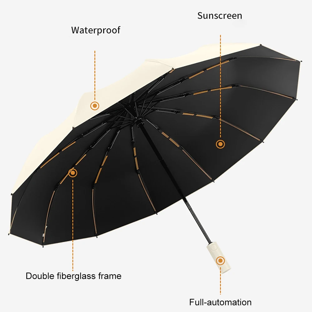 Parapluie renforcé à 24 os, parapluie d'affaires solide et Durable résistant au vent pour hommes, parapluie de protection solaire Anti-UV pour femmes ensoleillé