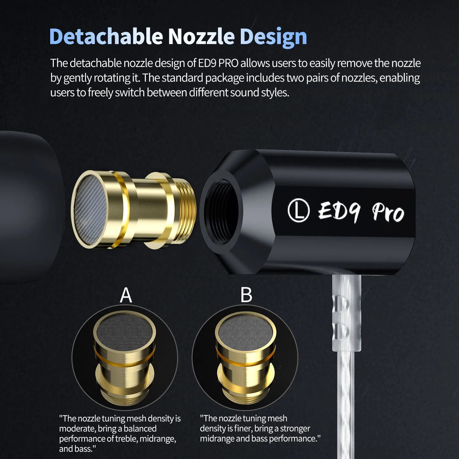 KZ ED9 PRO In Ear Earphones Semi-Open Large Soundstsge Dynamic Driver Bass Music Headset HIFI Zinc Alloy Metal Earphones