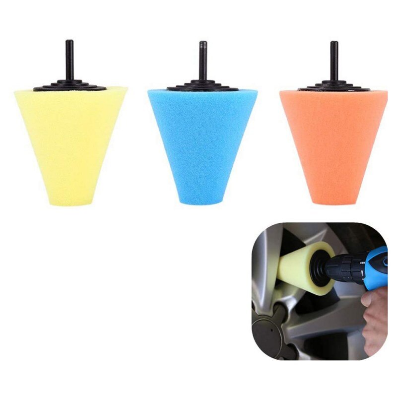 3 set borrpolerande svampkuddar 1/4 '' /6mm polerkon 3 hårdhet skumsvamp polerkuddar för för bilhjulsnavvård