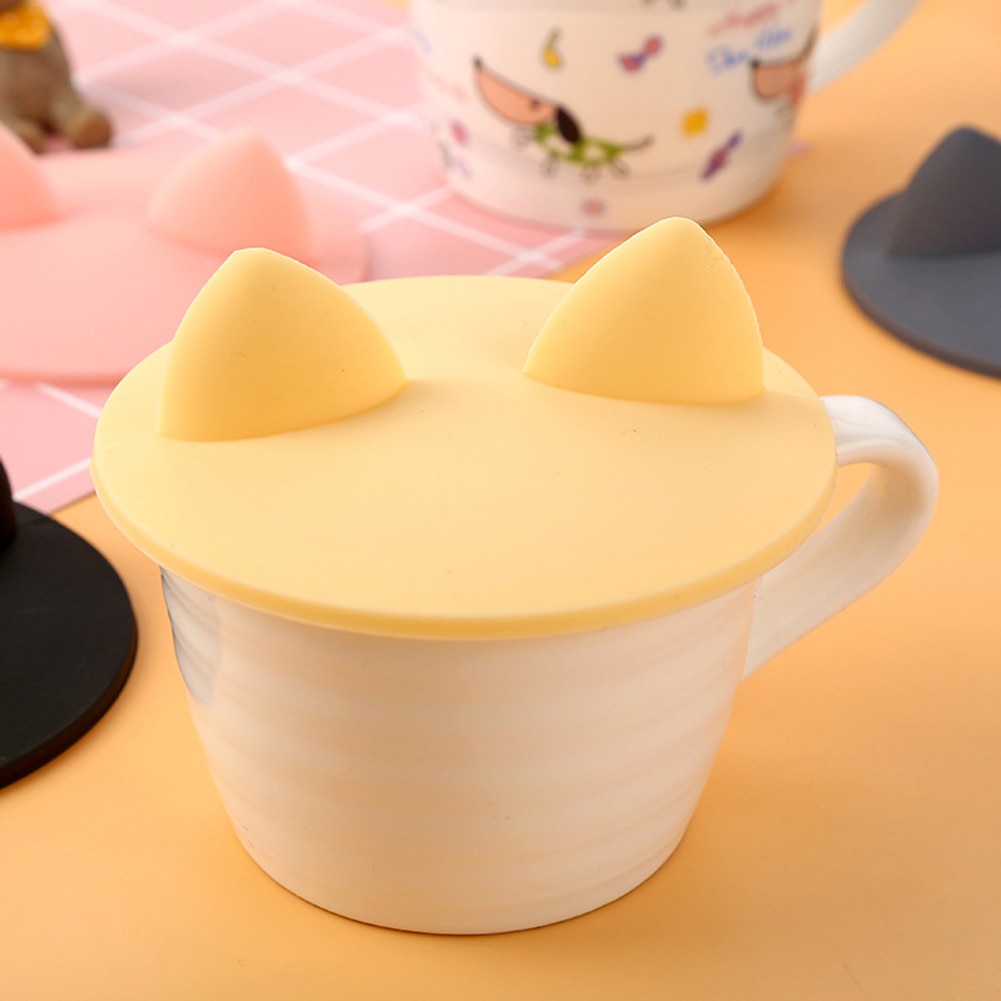 Food-grade Silicone Cat Ear Coffee Mug Glass Cup Cover Lid Cap