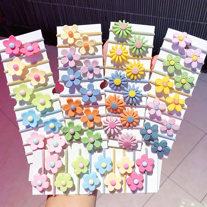 Crianças doces cor pequena flor corda de cabelo do bebê fresco e adorável flor cabeça corda terno meninas faixa de borracha acessórios para o cabelo