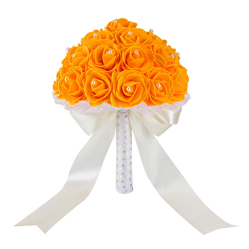 Yellow White Blue Wedding Flowers Bridal Bouquets Handmade Artificial Rose Bridal Bouquet for Wedding Decoration: Orange