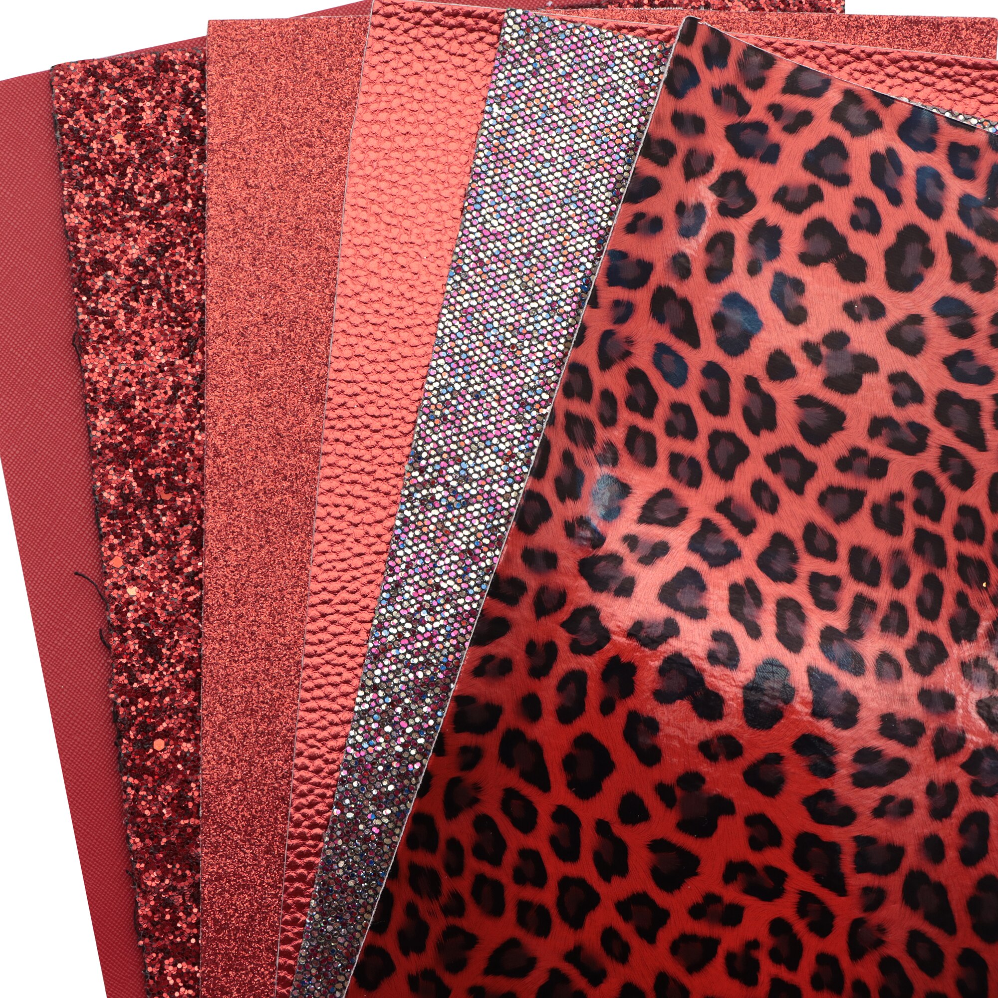 Red Series Assorted Faux Leather Sheets Glitter Velvet Synthetic Leather Vinyl Fabric For Making Earrings Hair Bows A4 ,1Yc15423