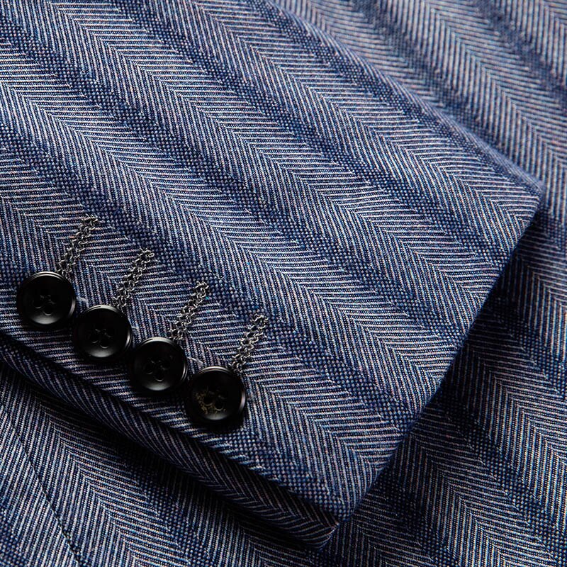 Plyesxale-Blazer de rayas verticales para hombre, chaqueta informal de negocios, de talla grande, color azul claro, Q391,