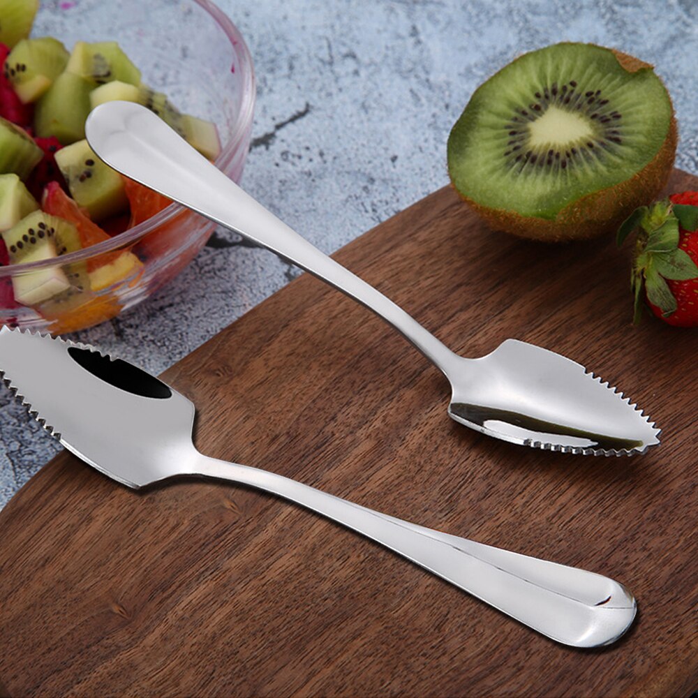 Rvs Grapefruit Apple Schraper Lepel Gekarteld Zaagtand Edge Fruit Puree Lange Handvat Babyvoeding Bereiden Tool 3