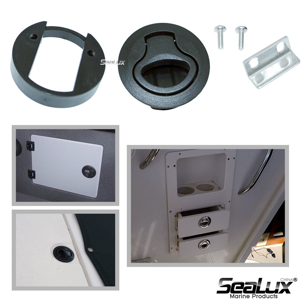 Sealux Round Flush Pull Slam Latch UV Stabilized Nylon for RV Boat Marine Deck Hatch Door Replacement: Black Nylon