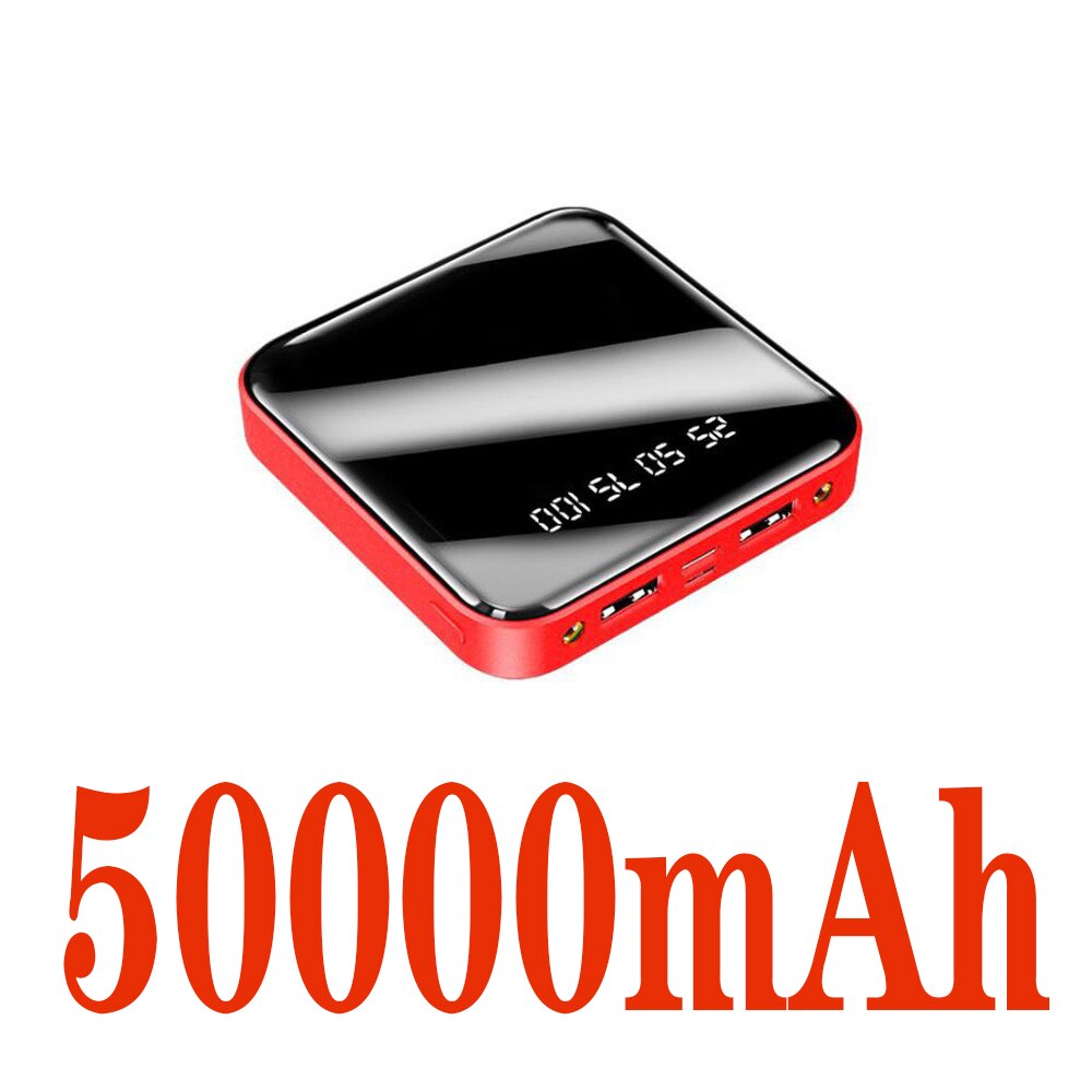 Mini power bank 88000mAh mobile phone portable charger LED power bank is suitable for Xiaomi external mobile battery: Red-50000mAh