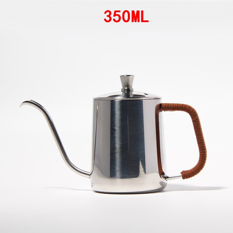 Teflón negro de 350ml y 600ml con recubrimiento de 5mm, boquilla de cuello de cisne, tetera de acero inoxidable para café, tetera de goteo para café por goteo: 350ml Silver Leather