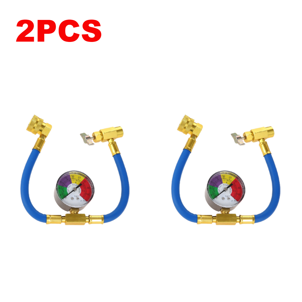 R134a air conditioning gas coolers with pressure gauge, refrigerant gas refill for cars, automotive refrigerant charging hose: Gold