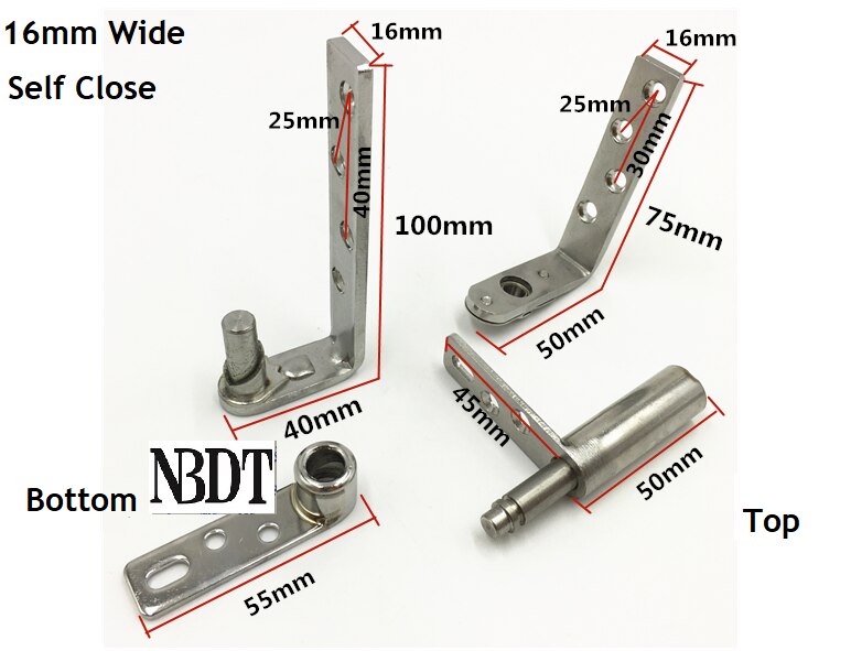 1Pair Stainless Steel Self Close Pivot Hinge Public Toilet Partition Cubicle Bar Door: 16MM