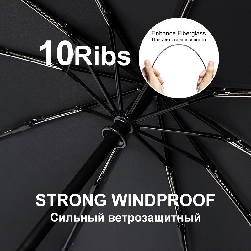 Classic English Style Umbrella Men Automatic 10Ribs 3Folding Strong Wind Resistant Umbrellas Rain Women Business Male Parasol