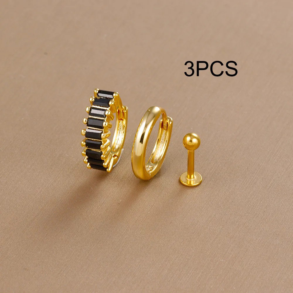 Conjunto de pendientes de aro de círculo redondo para mujer, aretes pequeños de acero inoxidable para Piercing de cartílago, joyería, 3 uds.: Color amarillo claro