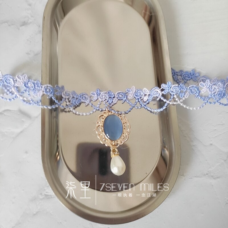 Süße Seestern Blau Gradienten Spitze verträumt Bogen Hülse Halskette Kragen Halsband Hals Kette Süße Lolita Prinzessin Anhänger Ornamente