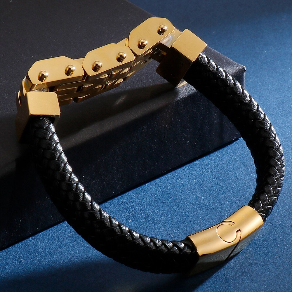 Vintage Handgemaakte Mannen Lederen Armband Voor Mannen Rvs Heren Armbanden Biker Sieraden Gratis Logo Naam Graveren Maken