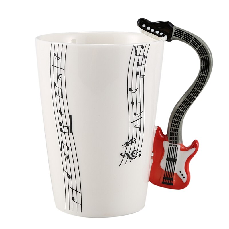 Musik stil guitar keramisk krus kaffe te mælk stavkopper med håndtag kaffekrus nyhed rød guitar sort: Hvid