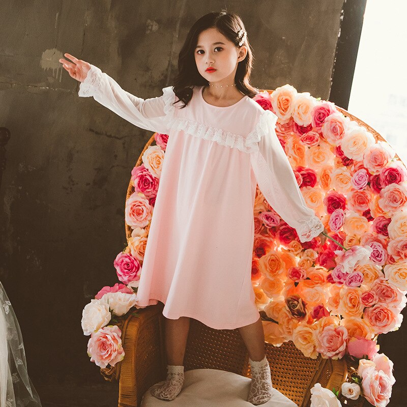 Kids Girls Nightgown Nightdress England Style Sleepwear Long Sleeves Homewear Girls' Princess Nightgowns Spring Clothes