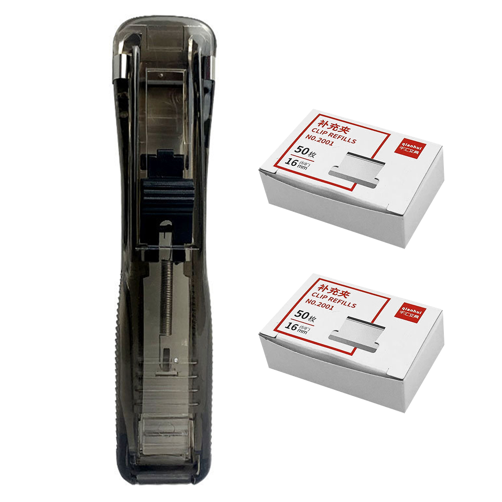 1 Set Stapleless Stapler Portable Stapler Clam Clip Dispenser Student Stationery for Home Office School: Black